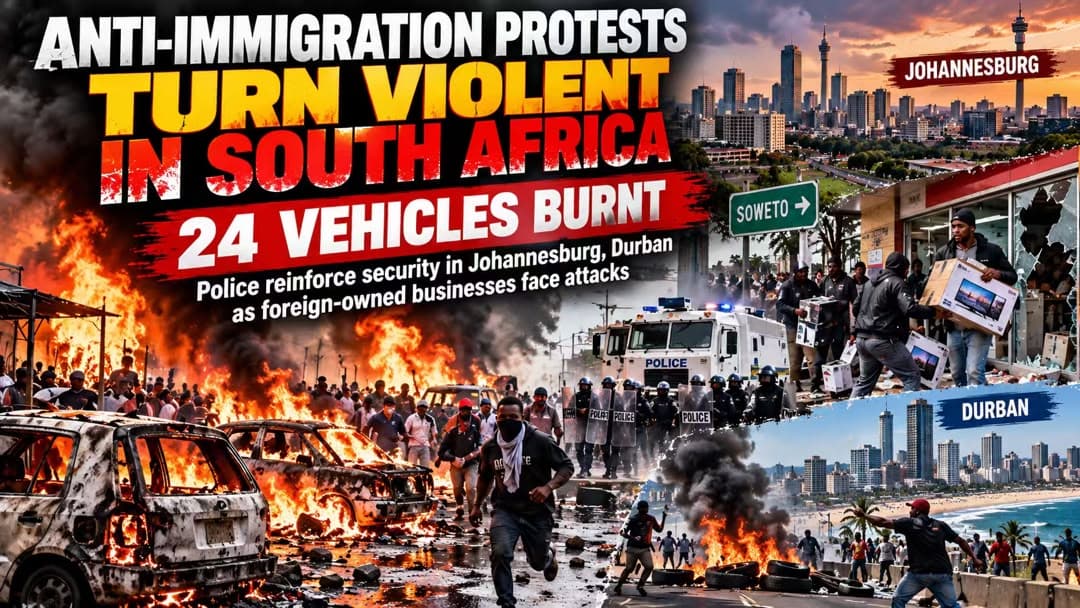 Police step up security in Johannesburg and Durban after vehicles are torched and foreign-owned businesses reportedly looted